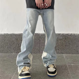 Retro Washed Patchwork Baggy Flare Jeans