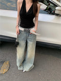 Y2K Vintage Low Rise Ripped Wide Leg Jeans