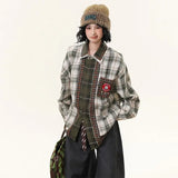 Checkered Patchwork Long Sleeve Shirt