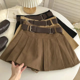 Short Belted Pleated Skirt
