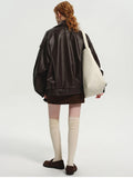Luxury Brown Oversized PU Leather Jacket