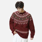 American Style Oversized Fair Isle Crewneck Sweater