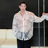 Men Translucent Printed Long Sleeve Shirt