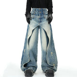 Men Layered Patchwork Wide Leg Jeans