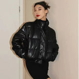 Women Stylish Black PU Winter Leather Jacket