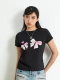 Soft Touch Bow Print Slim Fit Short T-Shirt