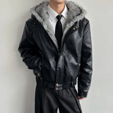 Soft Patchwork Hooded Faux Fur Leather Jacket