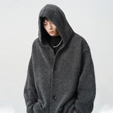 Vintage Cool Cozy Gray Hooded Knitted Cardigan