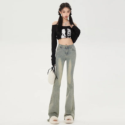 High Waist Vintage Blue Flare Jeans