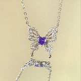 Purple Zircon Butterfly Pendant Necklace
