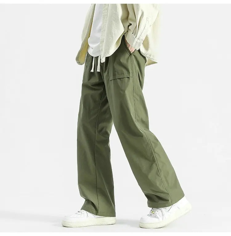 Wide-Leg Drawstring Cargo Pants