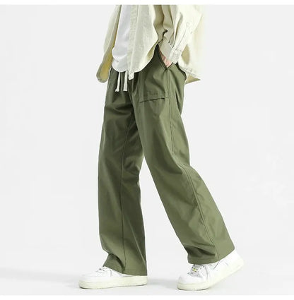 Wide-Leg Drawstring Cargo Pants