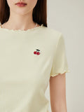 Cherry Embroidered Scalloped T-Shirt