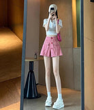 Pink High Waist Culotte Denim Cargo Skirt