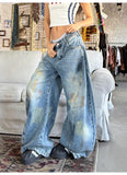 Streetwear Vintage Distressed Tie Dye Graffiti Jeans