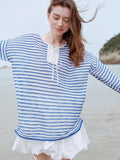 Elegant Striped French Holiday Long-Sleeved T-Shirt