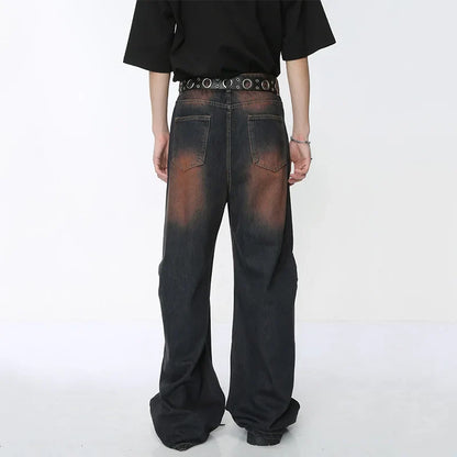 Streetwear Rivet Wide Leg Denim Jeans