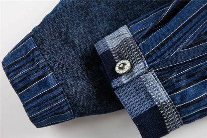 Versatile Retro Blue Casual Patchwork Denim Jacket
