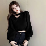 Model wearing the black Off Shoulder Christmas Sweater
