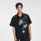 Flattering Stylish Black Printed Lapel Shirt