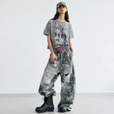 Star Printed Streetwear Wide Leg Denim Jeans