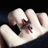 Gothic Cross Star Stone Moon Ring