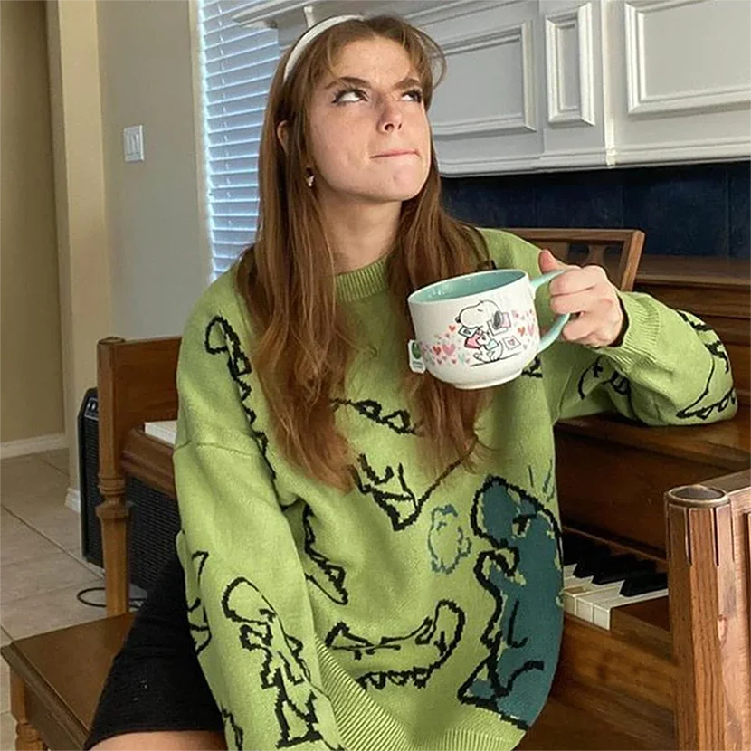 Retro Dinosaur Cartoon Knit Sweater