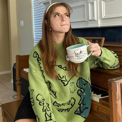 Retro Dinosaur Cartoon Knit Sweater