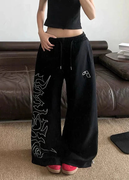 Japanese Style Drawstring Wide Leg Sweatpants