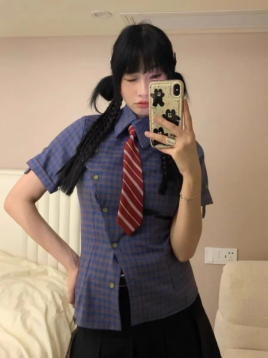 Casual Plaid Irregular Short Sleeve Shirt
