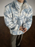 Winter Tie-Dye Stand-Collar Faux Fur Jacket