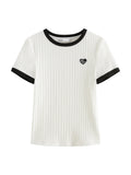 Women Streetwear Color Block Crewneck Ribbed T-Shirt