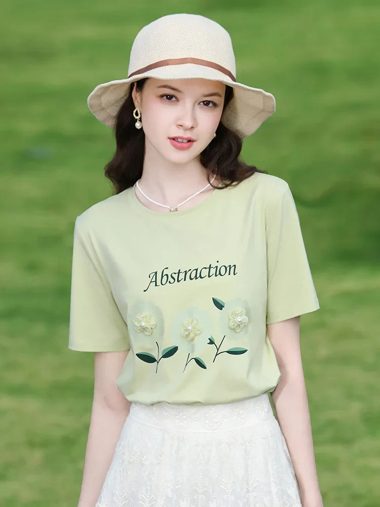 Green Flower Embroidered T-shirt
