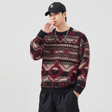 Geometric Pattern Crew Neck Knitted Sweater