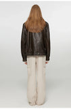 Women Brown Distressed PU Leather Jacket