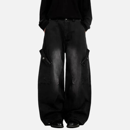 Retro Mid Waist Cotton Cargo Pants