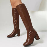 Women Vintage High Heels Knee Leather Boot