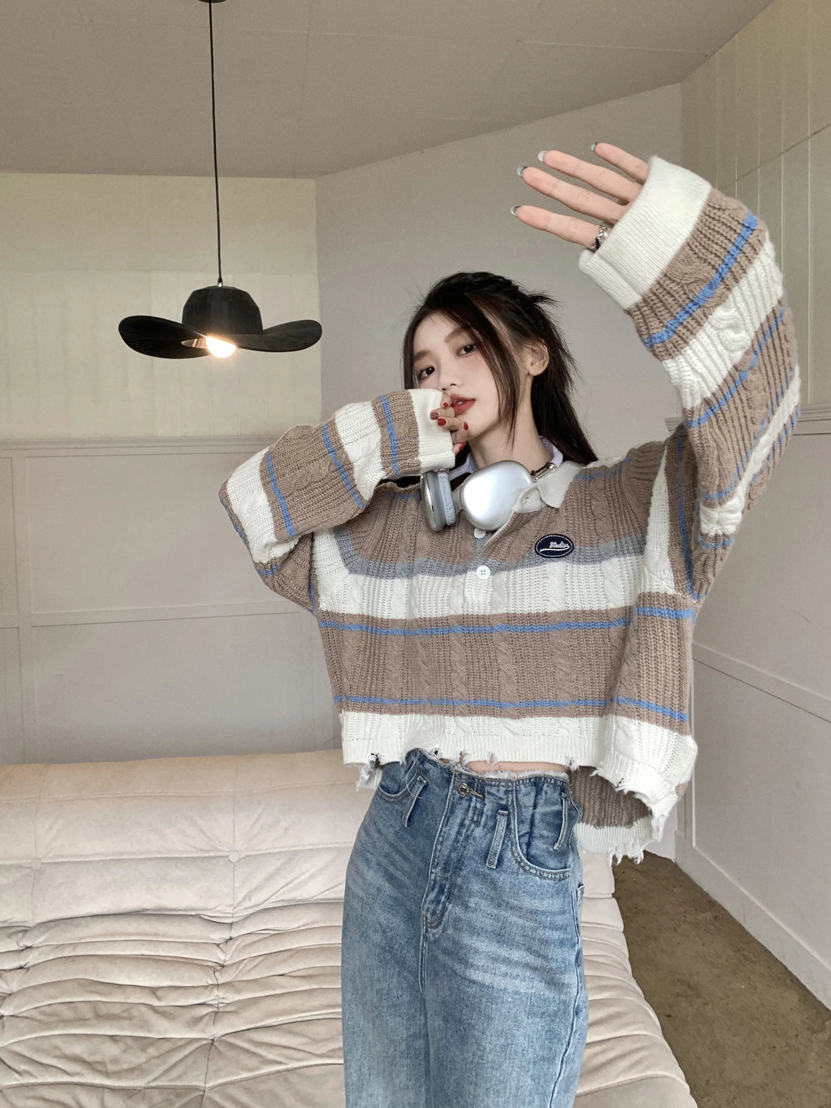 Vintage Loose Knitted Stripe Pullover Sweater