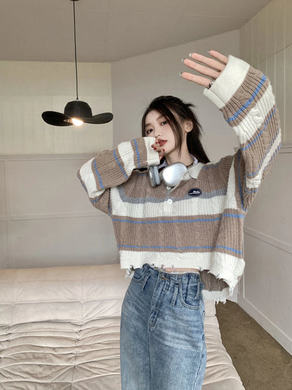 Vintage Loose Knitted Stripe Pullover Sweater