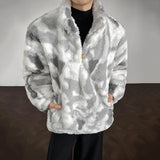 Winter Tie-Dye Stand-Collar Faux Fur Jacket