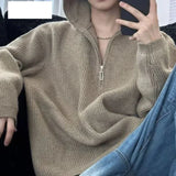 Y2K Cozy Knitted Half Zipper Hooded Knitwear Sweater