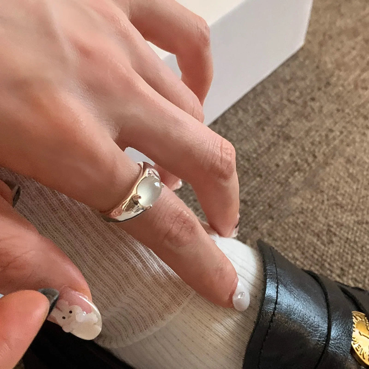 Women Chalcedony Geometry Sterling Silver Ring