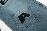 Irregular Patchwork Cargo Denim Wide Leg Jeans