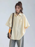 Women Streetwear Vintage Cute Yellow Striped Loose Shirt