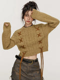 Women Vintage Hip Hop Retro Knitted Lace-Up Sweater