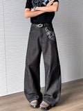 Cyber Graphic Patchwork Baggy Black Jeans