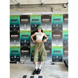Women Green Plaid Print High Waist Wide Baggy Jorts