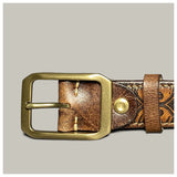 Retro Handmade Brown Leather Engraved Belt
