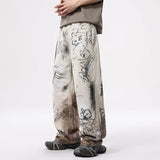 Streetwear American Graffiti Ripped Loose Wide Leg Jeans