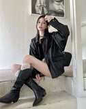 Women Retro Moto Bike Casual Style Leather Jacket